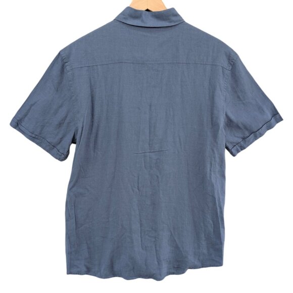 Magaschoni Man Linen Blend Shirt Mens Slate Blue Short Sleeve Front Pocket Sz M - Picture 2 of 10